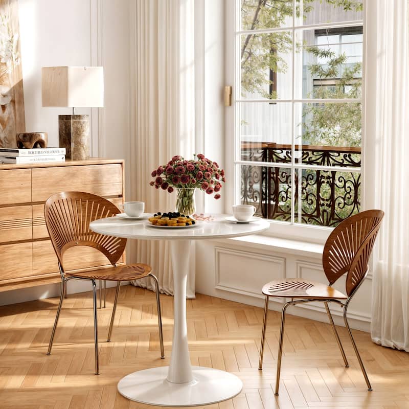 31.5-inch Pedestal Dining Table with Marble Accent Tabletop