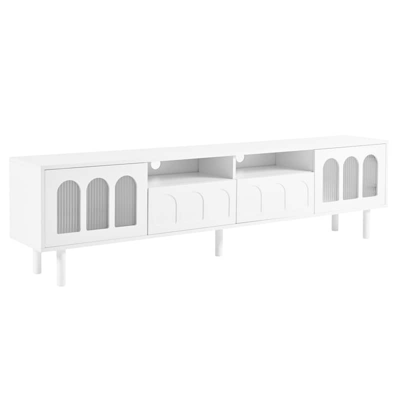 LED TV Stand for Living Room, Entertainment Center for TVs Up to 80" with Wood Legs, Storage Media Console with 2 Drawers