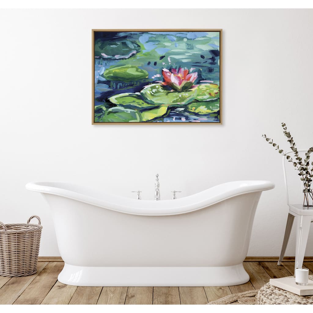 Kate and Laurel Sylvie Lily Pad Framed Canvas by Rachel Christopoulos