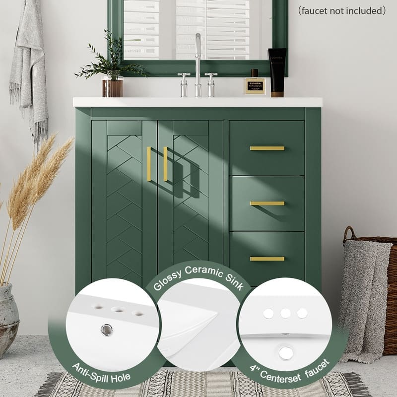 30''Bathroom Vanity with Ceramic Sink Combo,Freestanding Vanity Set with 3 Drawers& Soft Closing Doors