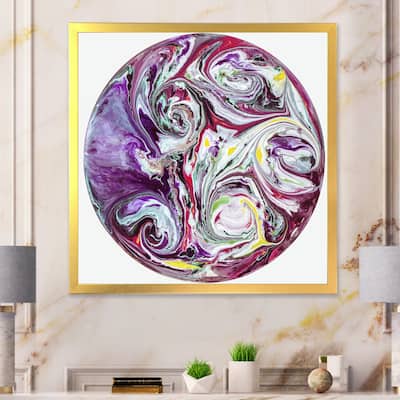 Designart "Circle Purple Liquid Art" Modern Framed Wall Art