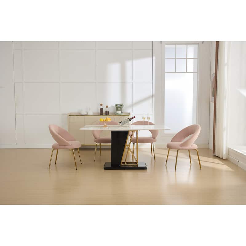 Velvet Dining Chairs with Curved Backrest and Metal Legs, kitchen Chair with Adjustable Foot Nails for Dining Room