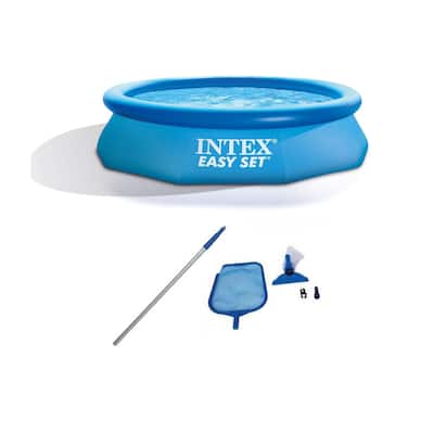 Intex 10'x2.5' Kid Swimming Pool w/Filter Pump & Cleaning Maintenance Kit - 27