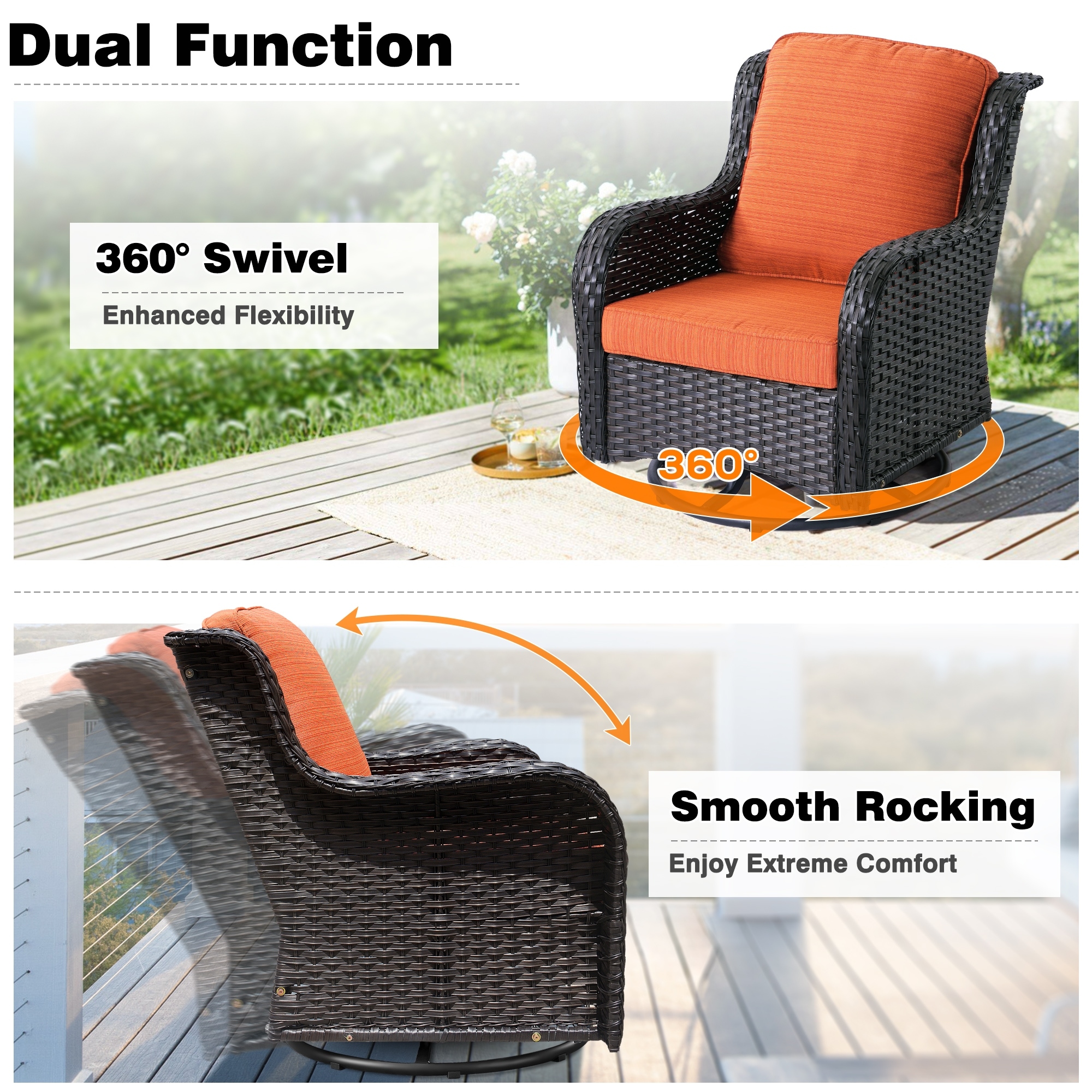OVIOS 3-piece Patio Wicker Swivel Chair Set-image