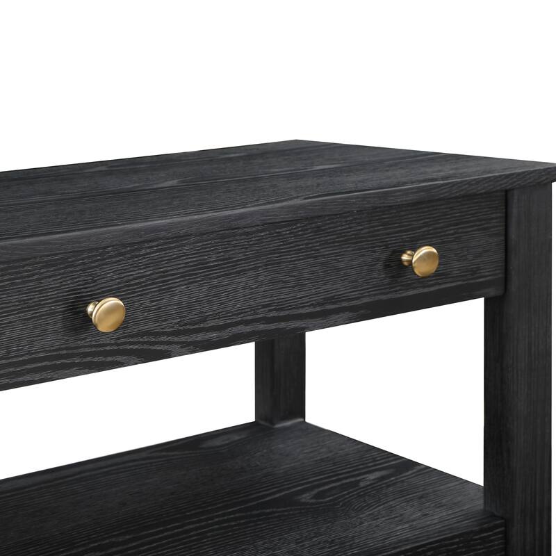 2- Drawer Nightstand with Gold Knobs and Open Shelf Modern Design