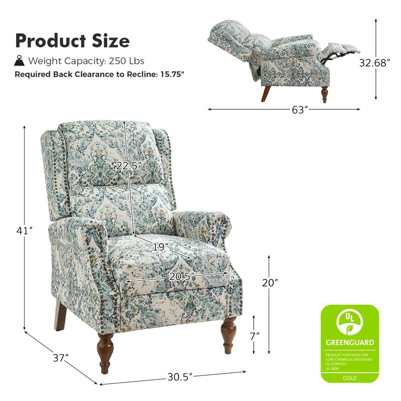 Terri Classic Cutaway Arms with Nailheads Manual Recliner for Living Room Set of 2 by HULALA HOME