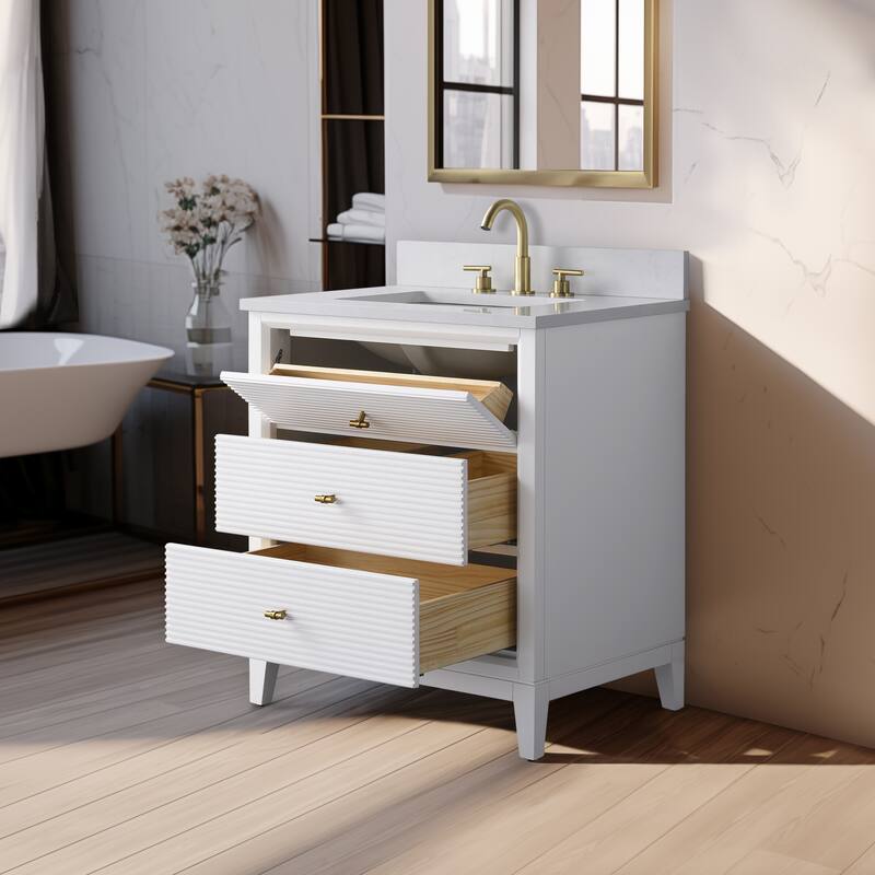 Vanity Art 30" Freestanding Bathroom Vanity with Engineered Marble Top and Sink