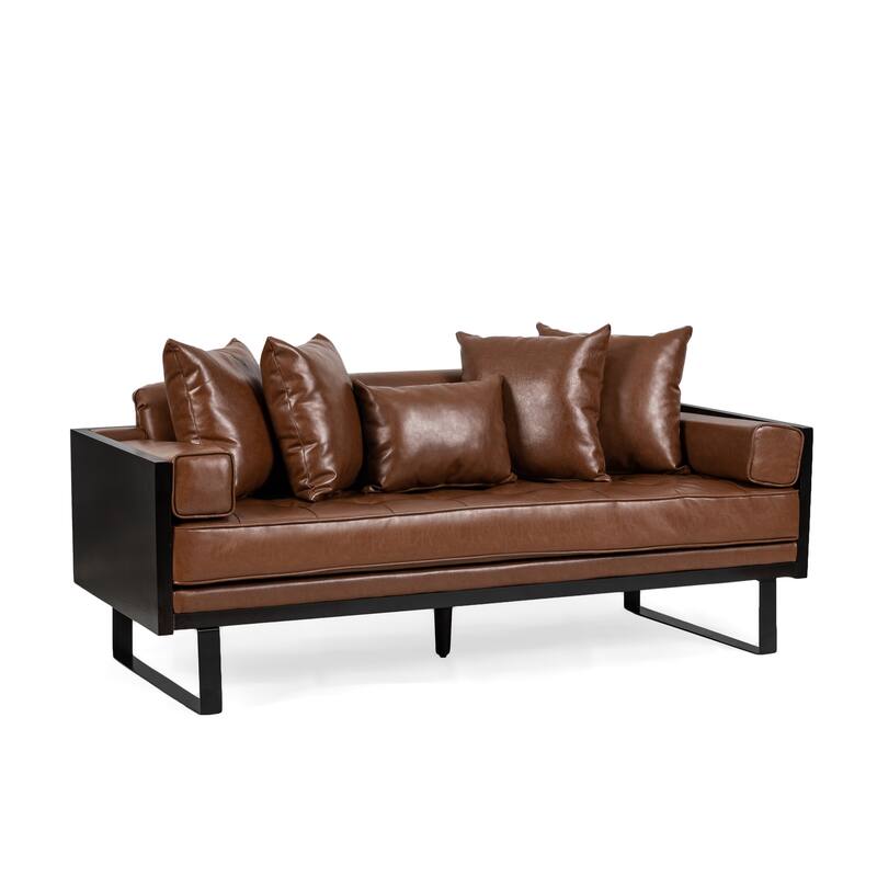 Contemporary Oversize PU Upholstered Loveseat with Pillows
