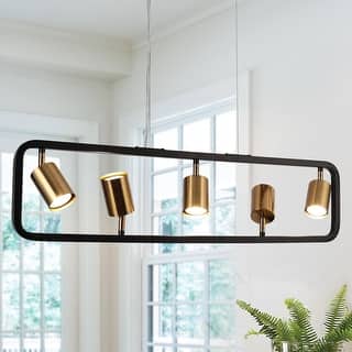 Modern 5-Light Black Gold Metal Linear Chandelier Industrial Island Pendant Lights for Dining Room - 31.5 "