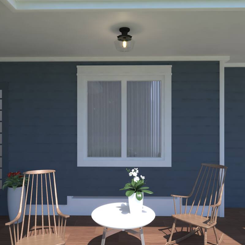 Collins Black Farmhouse Outdoor Flush Mount Ceiling Light Clear Schoolhouse Glass - 10-in. W x 10.5-in. H x 10-in. D