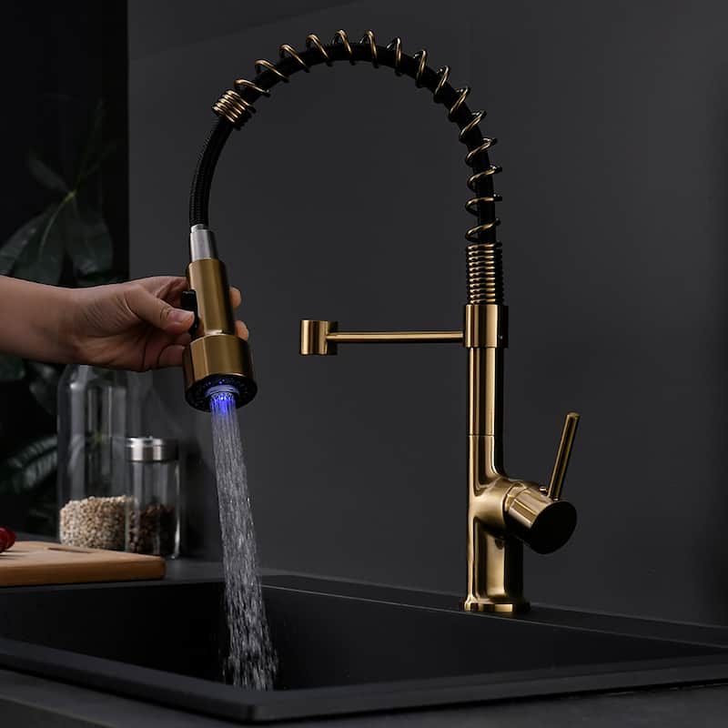 Pull Down Sprayer Kitchen Sink Faucet with LED Light - 8''W x 16.1''H