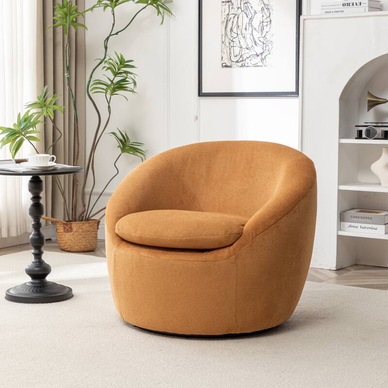 Round Armchair Office Chair Accent Chair with Plush Seat Cushion, Swivel Barrel Chair Single Lounge Sofa