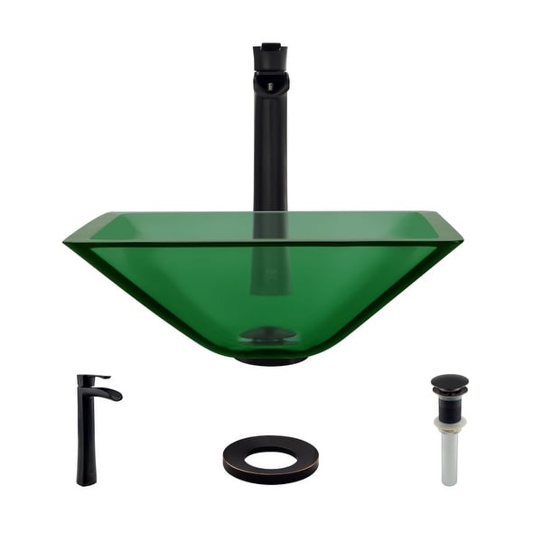 Rene R5-5003-IVY-R9-7007 16-1/2" Glass Vessel Bathroom Sink with Vessel Faucet, Sink Ring, and Vessel Pop-Up Drain