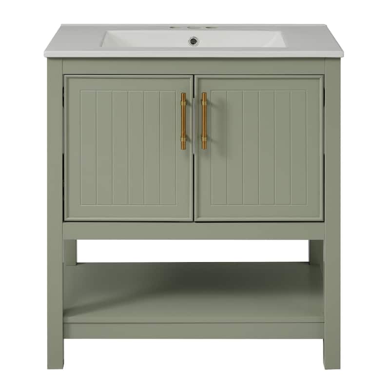 30 in. W x 18 in. D x 34 in. H Single Sink Freestanding Bath Vanity with White Ceramic Top