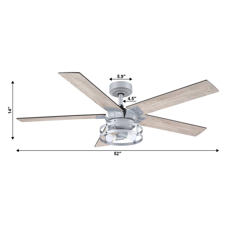 52" Silver Metal Reversible 5-Blade LED Ceiling Fan with Remote