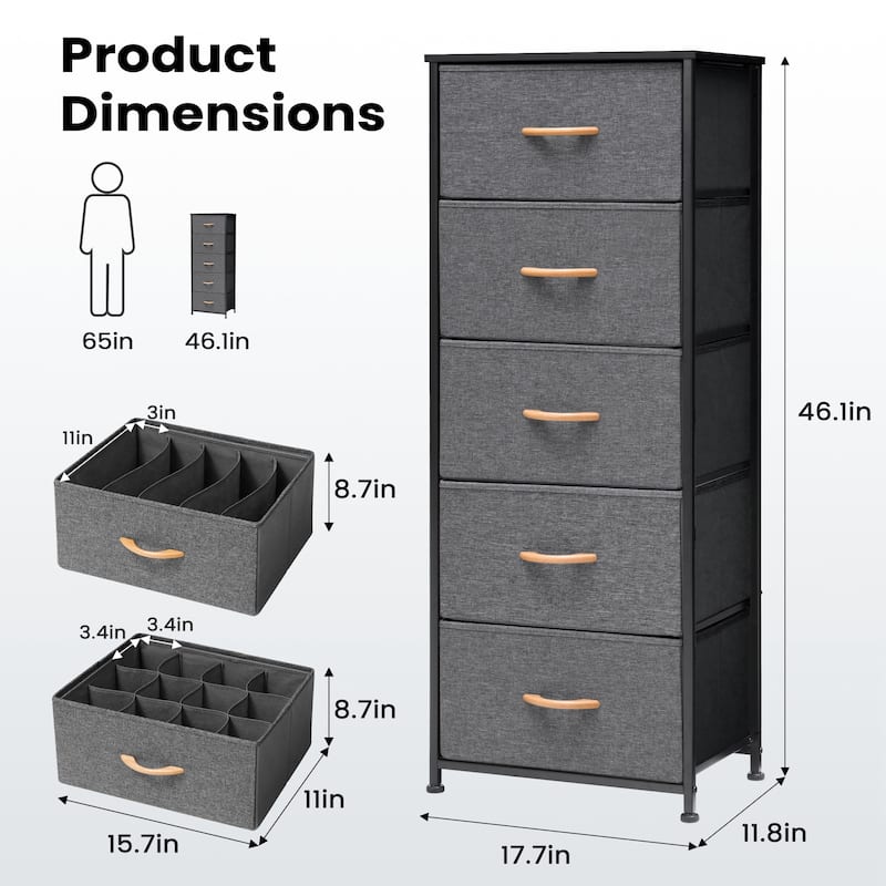 Pellebant 5 Drawer Vertical Dresser Storage Organizer Divider Unit