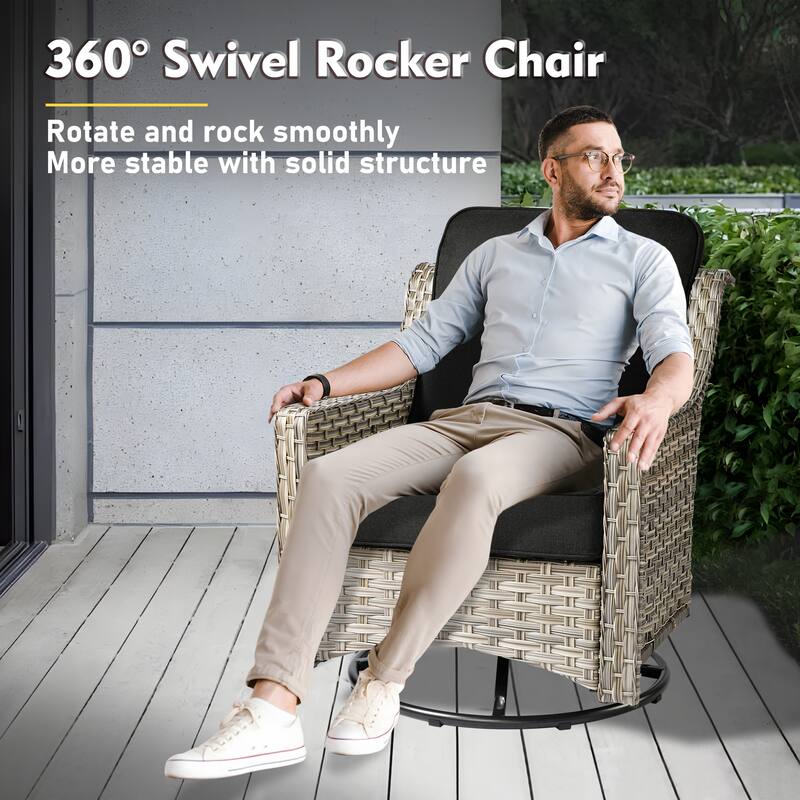 XIZZI 5-piece Patio Furniture Wicker Swivel Rocking Chair Set with Fire Pit
