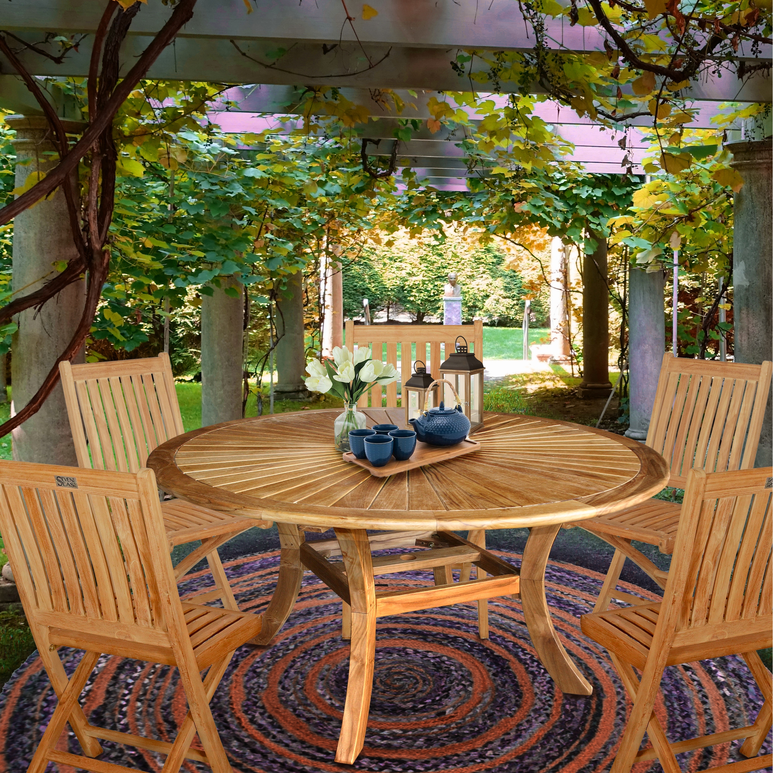 Chic Teak Sun Teak Wood Indoor Outdoor Dining Table 59 Inch