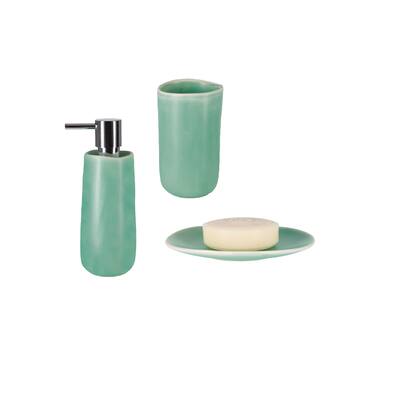 3-Piece Countertop Accessories Set Spirella Sina Green Stoneware