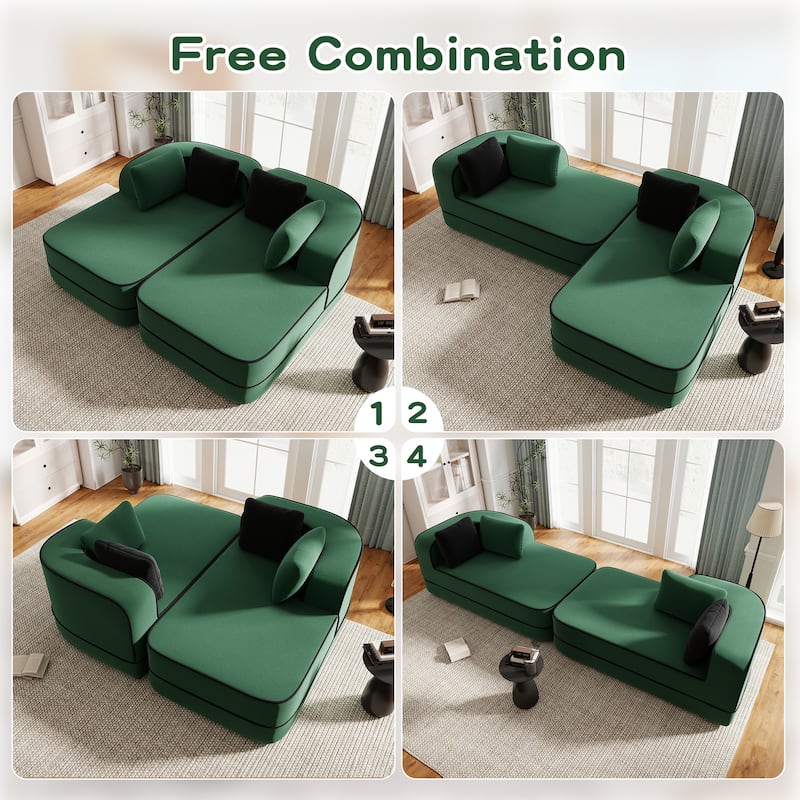 GDF Studio - Greenbrier 77.2" Modern Teddy Upholstered Boneless Sleeper Sofa with Double Chaises, and Contrast Color Design