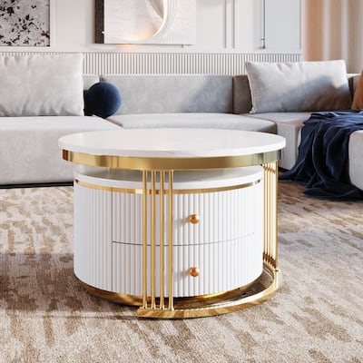 2 Pieces Round Nesting Coffee Table with Drawers