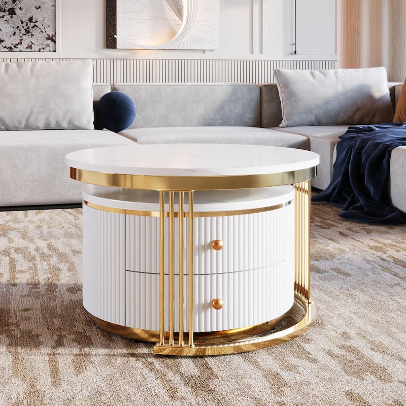 Modern 2 Pieces White Round Nesting Coffee Table