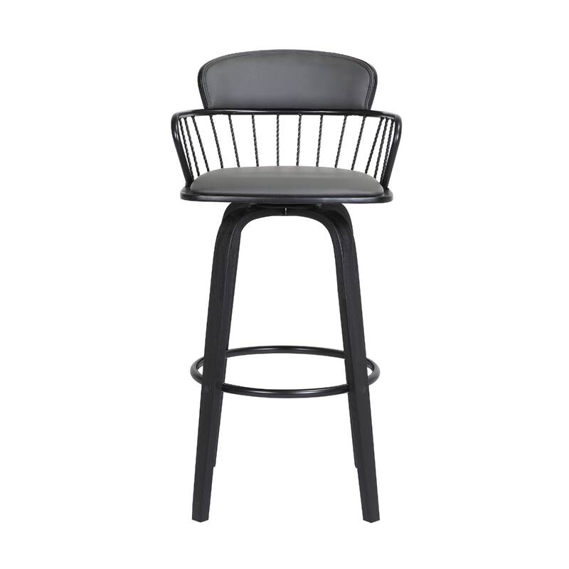 Faux Leather Counter Height Bar Chair with Arms, Swivel and Footrest