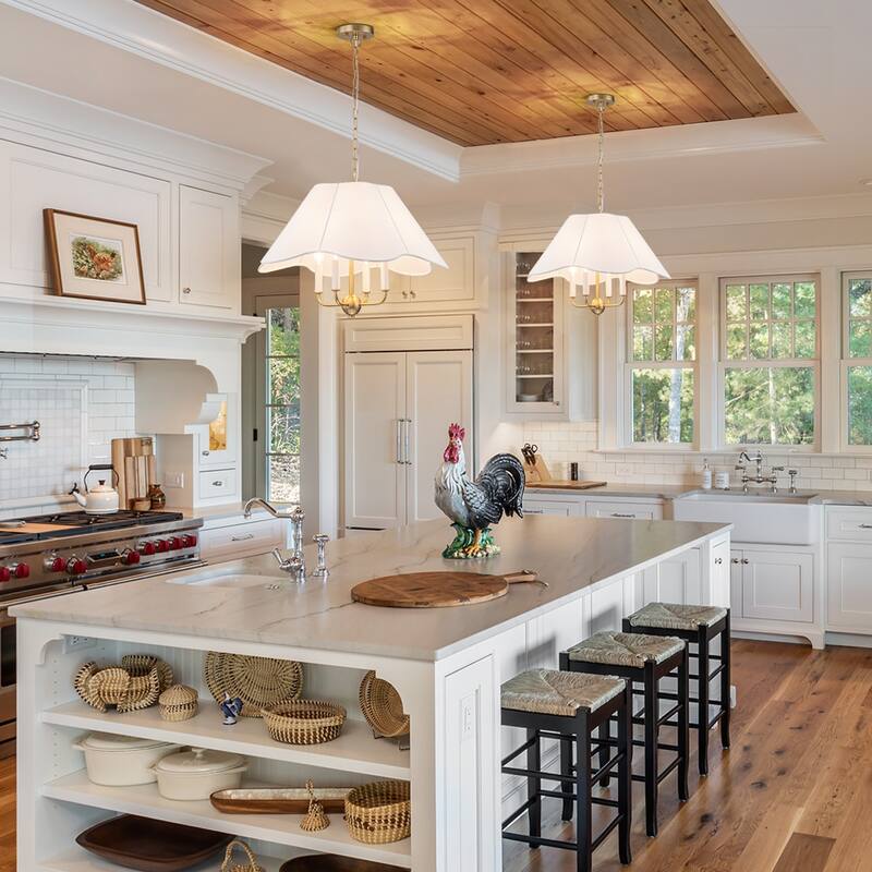 4-Light Mid Century Modern Chandelier 23 in. Pendant Light with Fabric Shade - Gold - 23''W