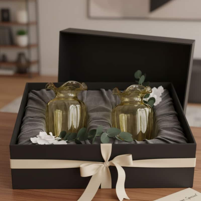 Fleurine Set of 2 Fluted Blooming Decorative Glass Flower Table Vases