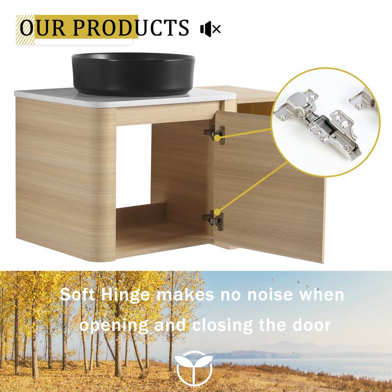 24" Wall Mounted Floating Cabinet /Side Cabinet Combo, Rectangular Vanity, Small Bathroom Sink With Single Faucet Hole