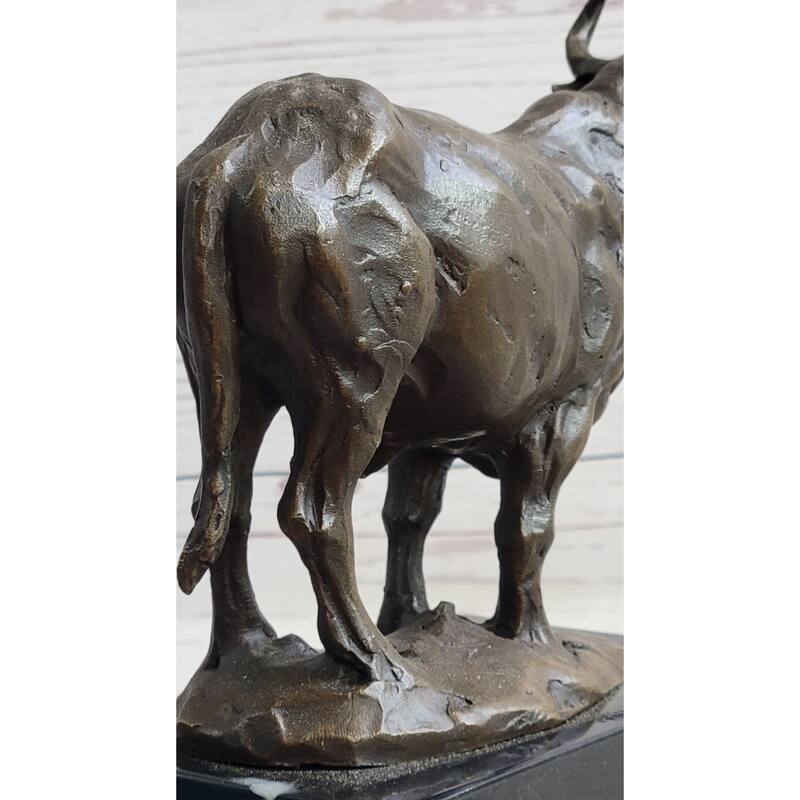Hot Cast Bronze Metal Bull Cattle Cow Sculpture Statue Figure On Marble Base