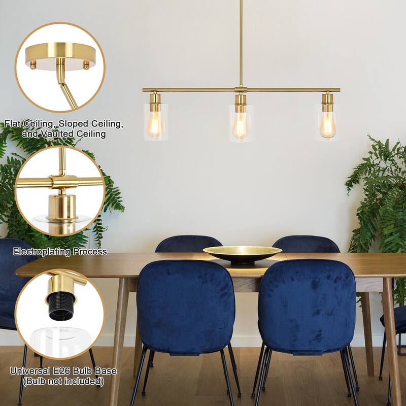 Modern Linear Ceiling Hanging Light 3-Lights Industrial Pendant Light with Adjustable Height for Living Room, Foyer - N/A
