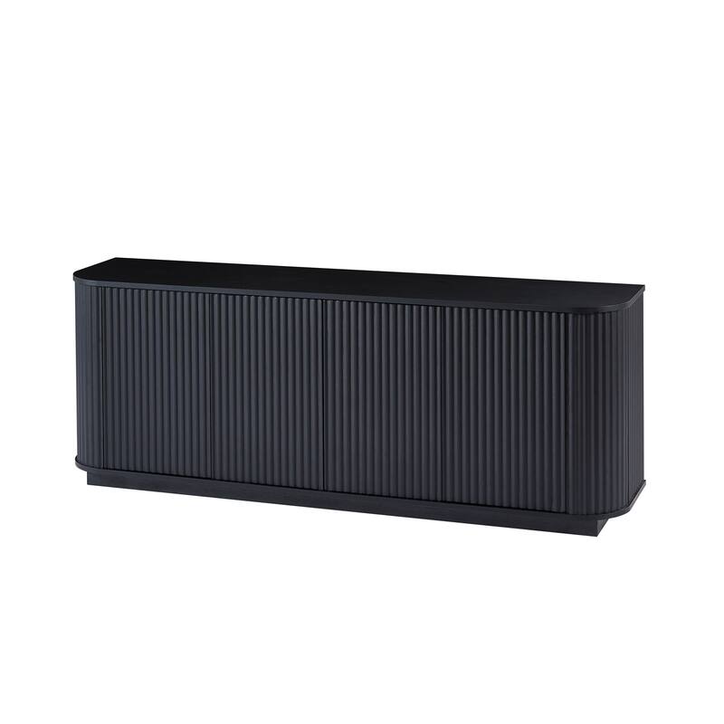 64 Inch Entryway Cabinet Black Sideboard Storage with Wave Pattern Doors