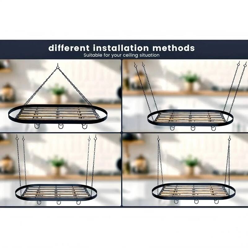 Hanging Pot Rack Ceiling Mount Cookware Organizer with 12pcs Hooks