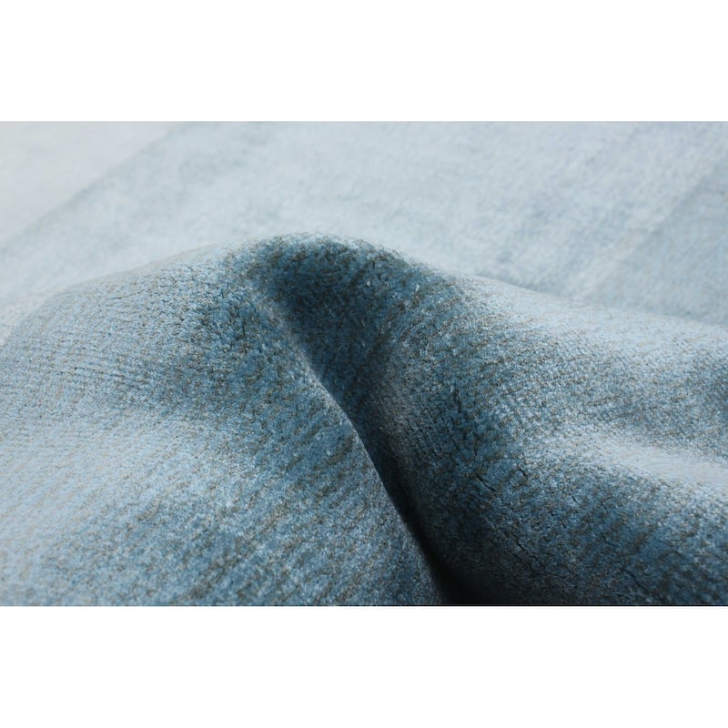ECARPETGALLERY Hand Loomed Shimmer Turquoise Viscose Rug - 8'0 x 9'7