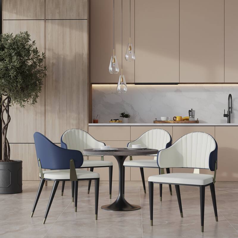 5-Piece Dining Set 36-Inch Square Resin Top Dining Table and 4 Leather Arm Chairs