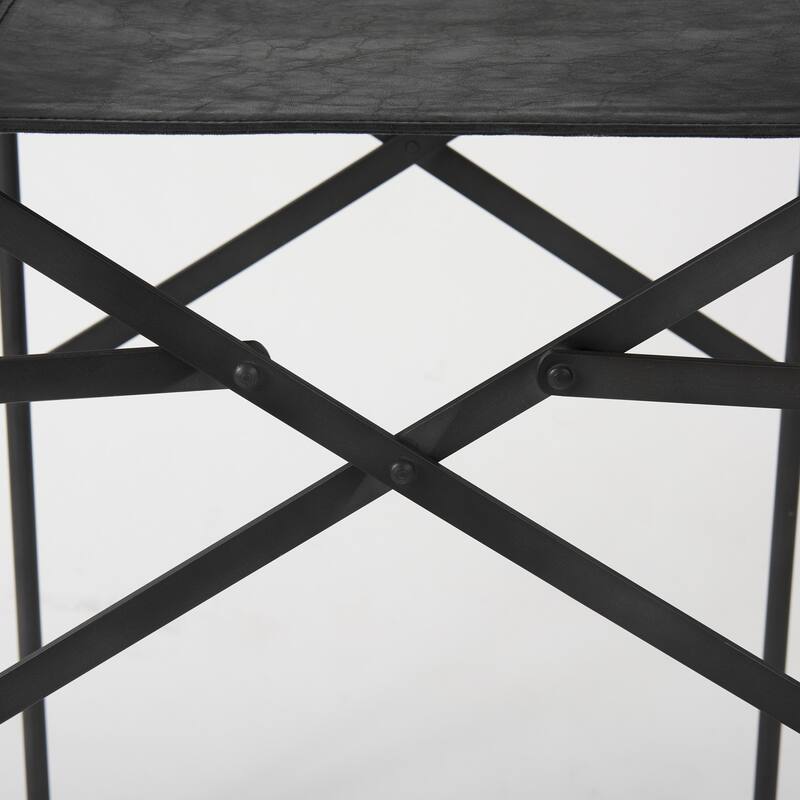 Direttore Black Genuine Leather Seat with Black Metal Frame Counter Stool