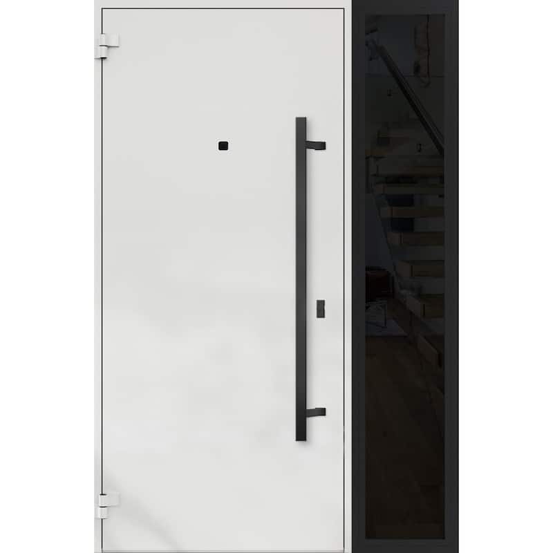 Exterior Prehung Steel Entry Door Ronex 0131 Grey 2 Sidelites Top Window Stainless Steel Inserts 16+36+16x96 Left Hand