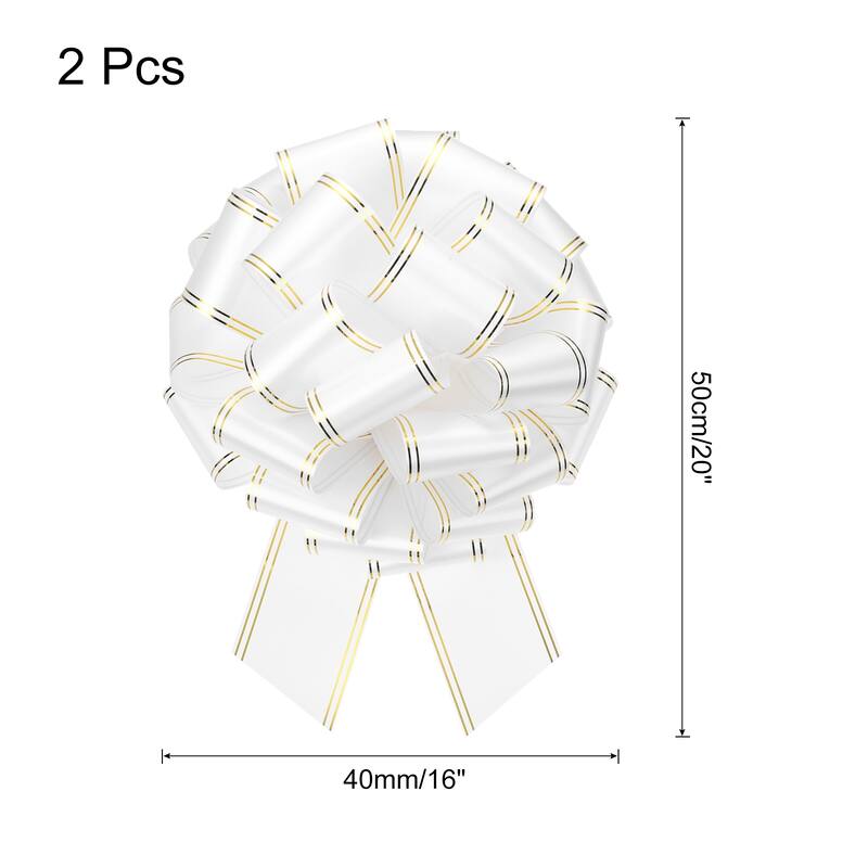 2pcs Large Pull Bow Metallic Car Ribbon with Gold Edge for Wrapping - White - 16 Inch