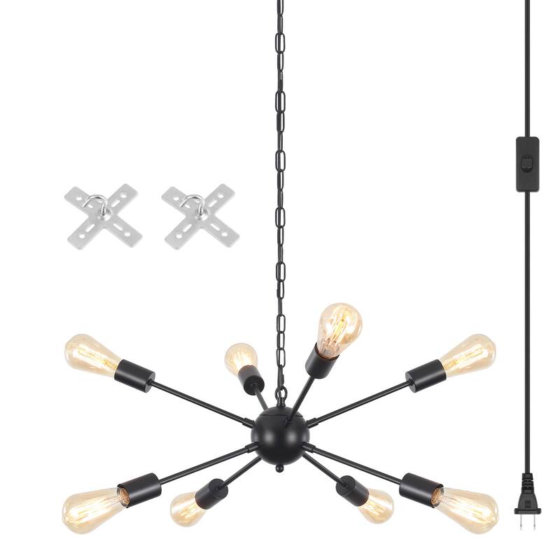 8-Light 23.54 in. Sputnik Chandelier for Living Room with Plug in Cord