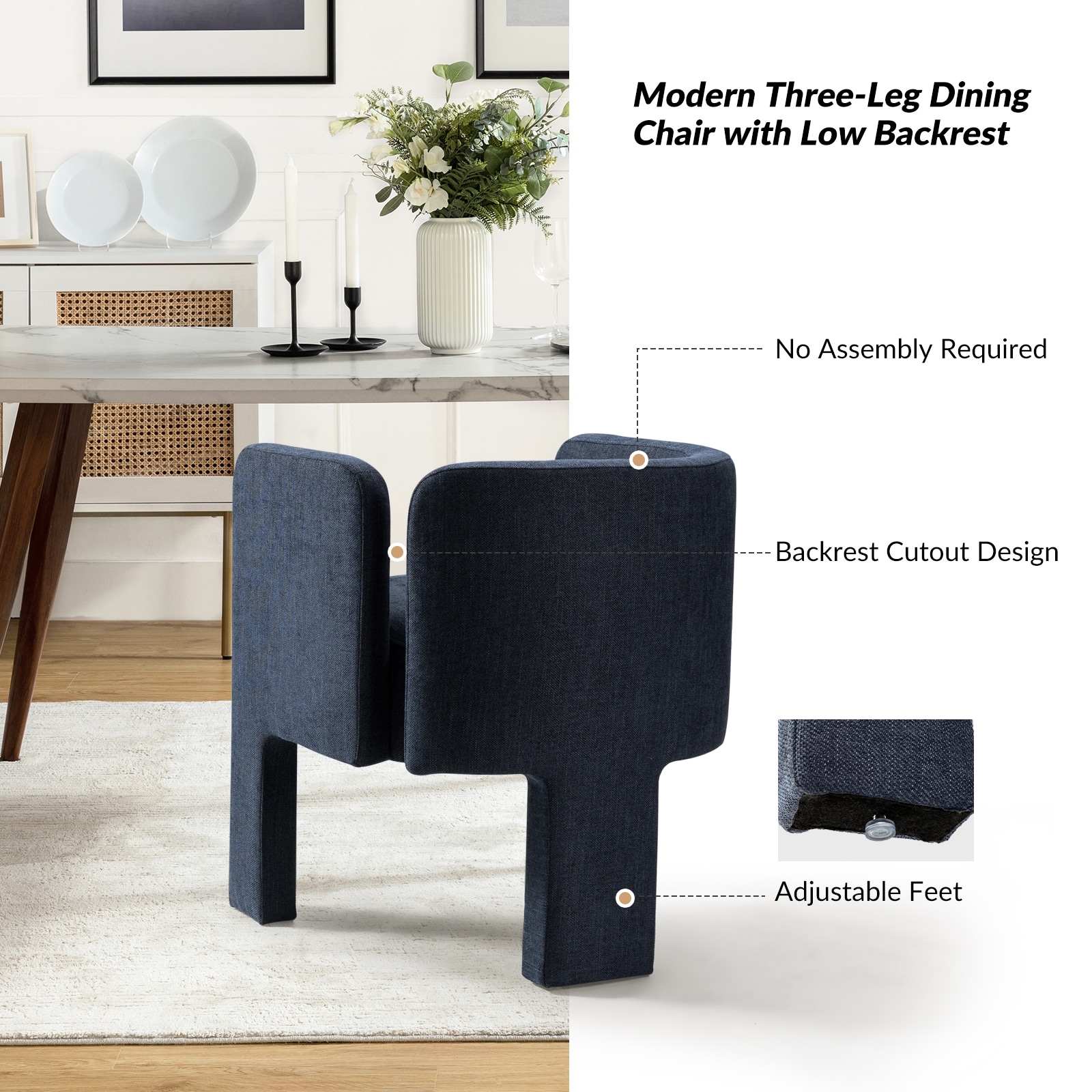 Eugen Modern Low Back Dining Chair with Three legged Design By HULALA HOME