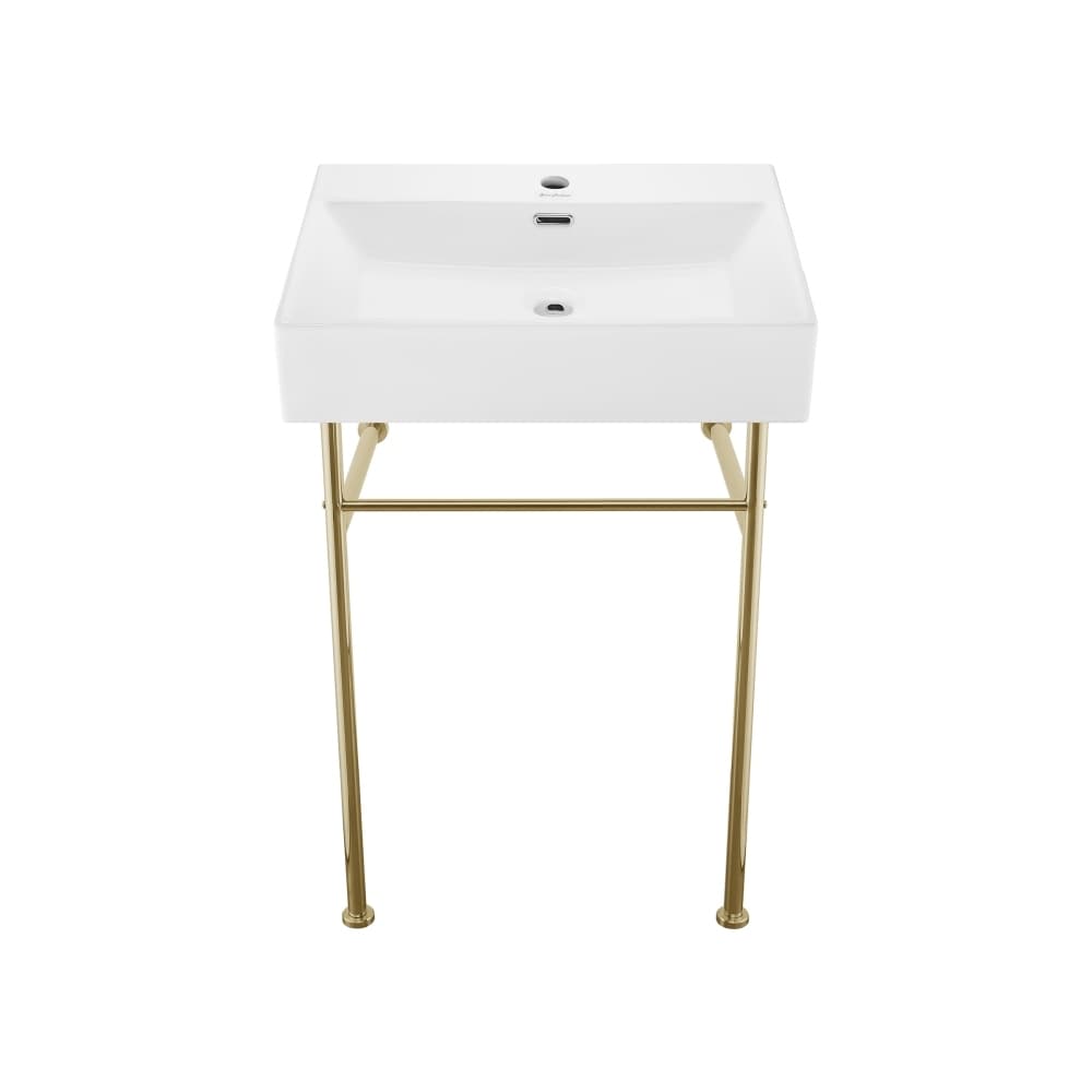 Claire Ceramic Console Sink White Basin Gold Legs - Picture 8 of 15