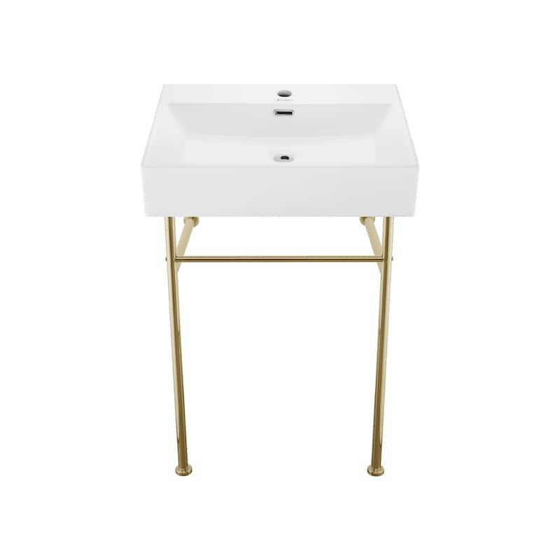 Claire Ceramic Console Sink White Basin Gold Legs