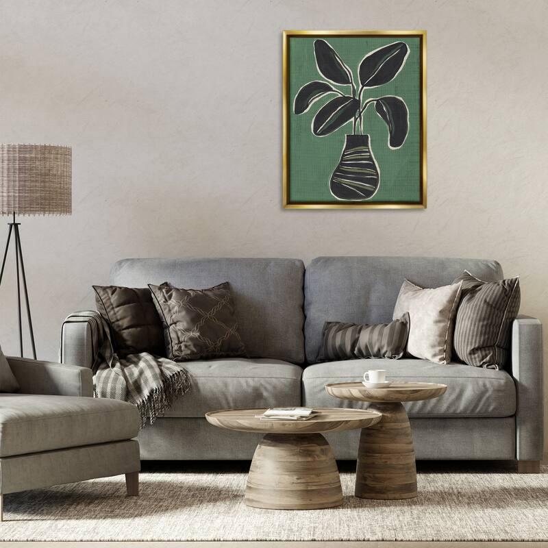 Stupell House Plant on Green Framed Floater Canvas Wall Art Design By June Erica Vess