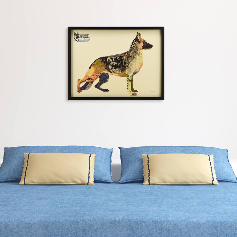 "German Shepherd" Dimensional Collage Framed Graphic Art Under Glass Wall Art