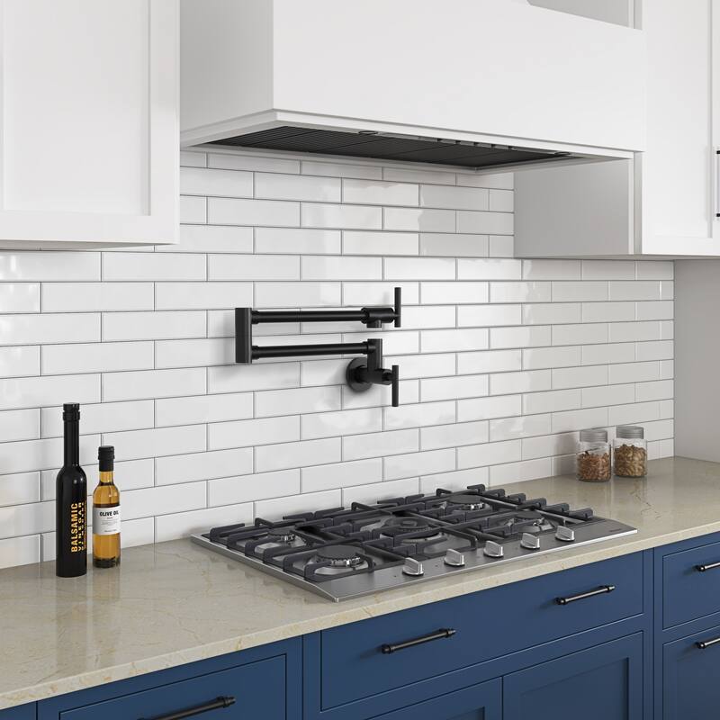 Modern Wall Mounted Pot Filler with Dual Swing Joints - Matte Black