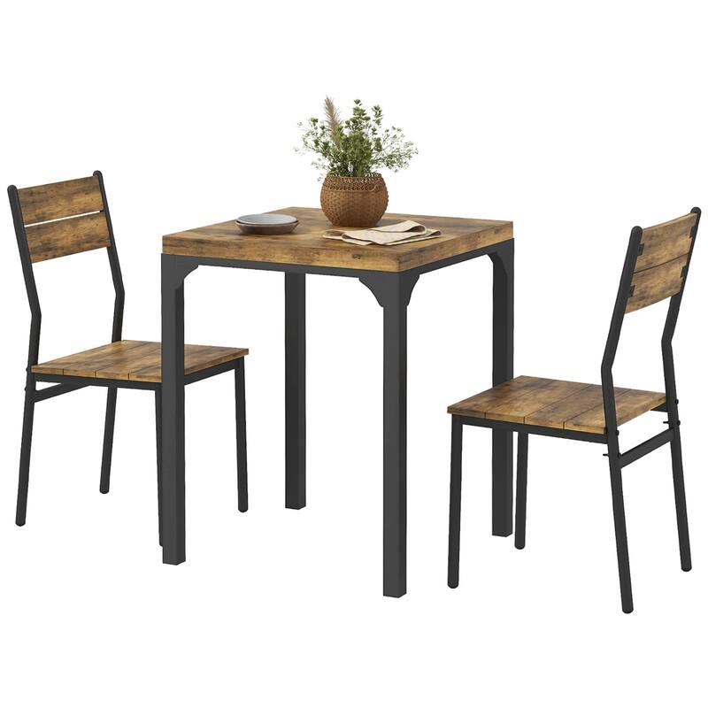 Modern Style 3-Piece Dining Set with Square Counter Height Bar Table and 2 Rustic Brown Open Back Stools