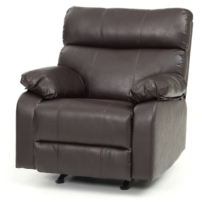 Faux Leather Upholstered Reclining Chair with Padded Arms - 39" - Dark Brown