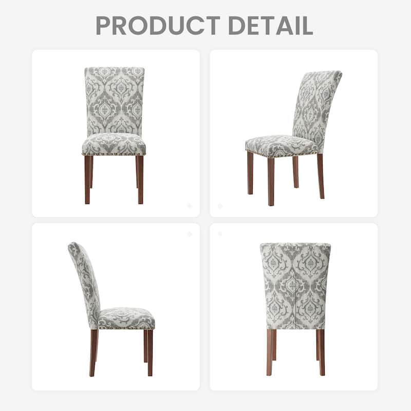 Upholstered Parsons Dining Chairs Set of 2/4/6, Fabric Dining Room Kitchen Side Chair with Nailhead Trim and Wood Legs
