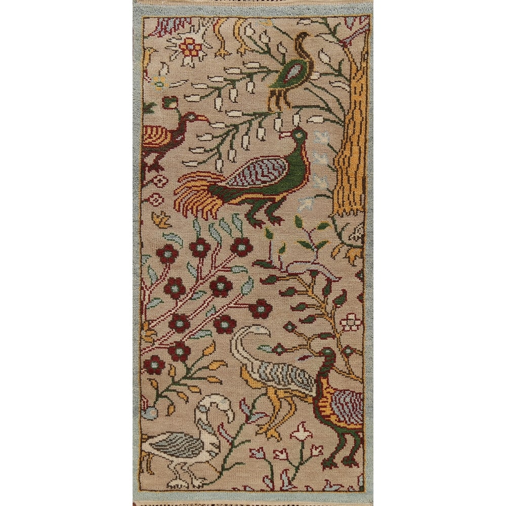 Animals Design Ziegler Indian Accent Rug Handmade Wool Carpet - 2'7"x 6'0"